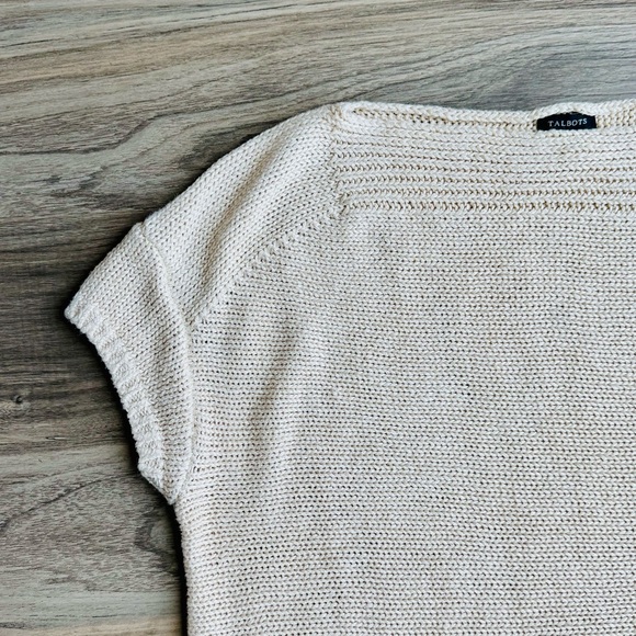 Talbots Linen Cap Sleeve Oversized Pullover Beige Knit Sweater Top - Size S - Picture 4 of 11